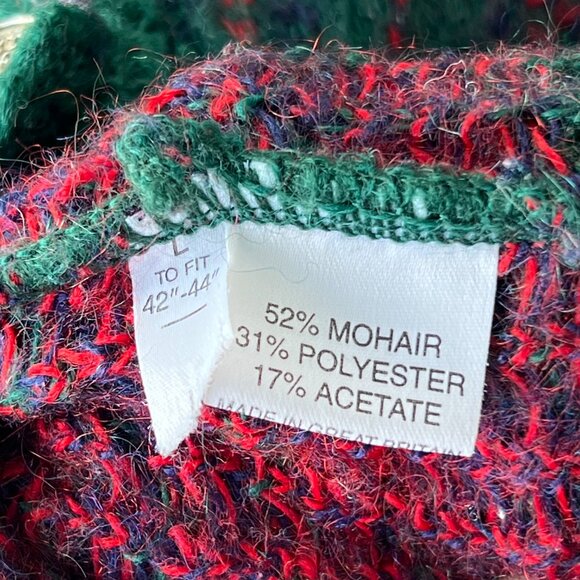 Vintage 1980s Edinburgh Tartan Mohair Blend Cardigan Green Red Plaid Made UK L - Picture 5 of 6